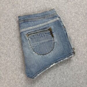 Honee Jean Shorts Womens 7/8 Blue Medium Wash Low Rise Y2K Micro Mini Booty